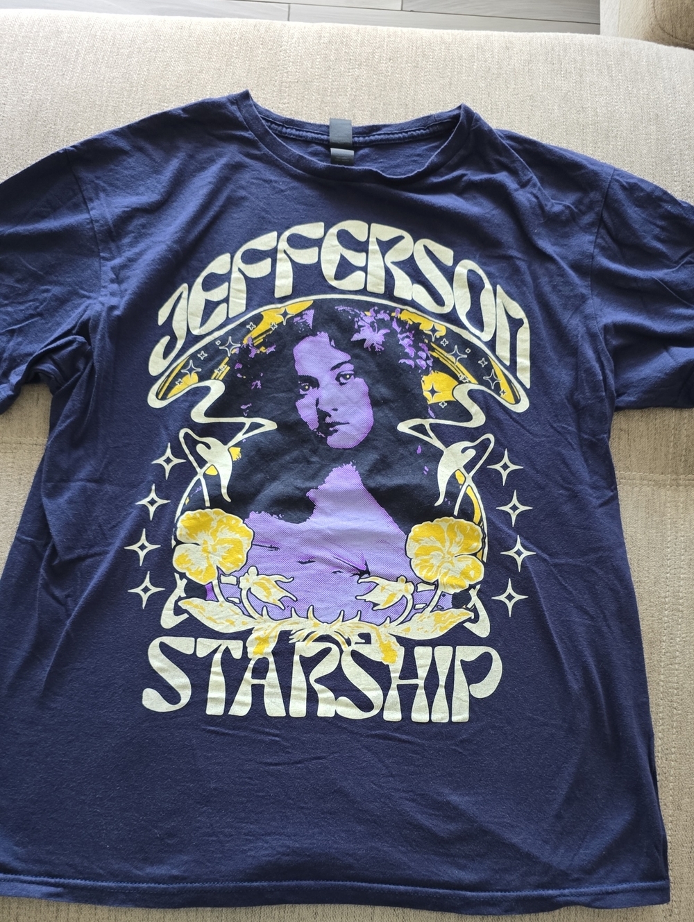 Jefferson Starship Navy Tee with Purple & Yellow Sz L